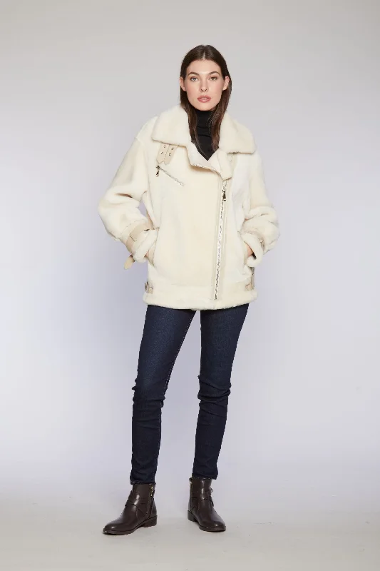 contemporary coat#126 Plush Shearling Moto Jacket    $500