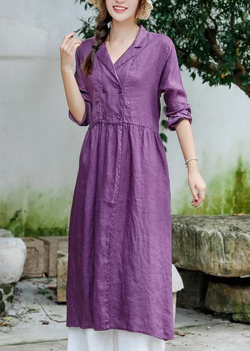 elegant evening dressBeautiful Purple Tunic Notched Tie Waist Spring Dress