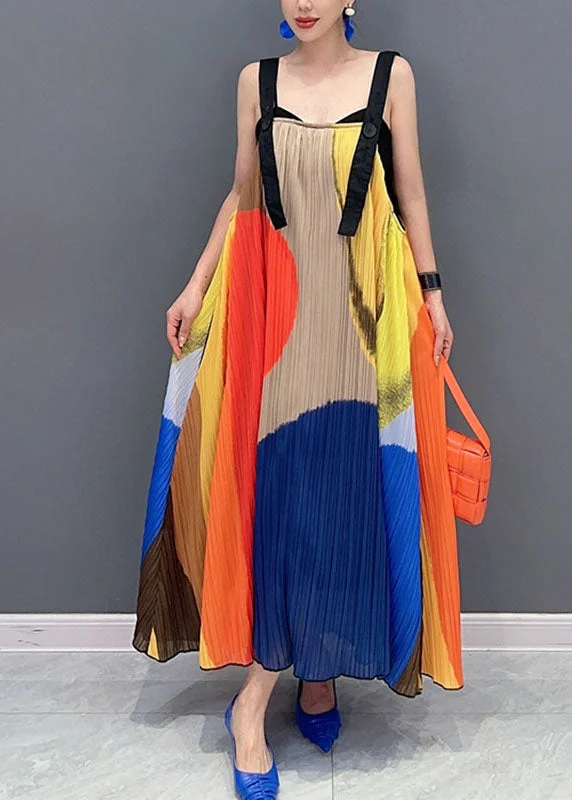 casual day dressBeautiful Colorblock Slash Neck Wrinkled Maxi Dress Sleeveless