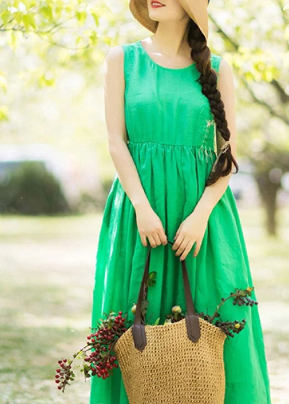 A-line dressDIY O Neck Sleeveless Summer Wardrobes Work Green Long Dresses