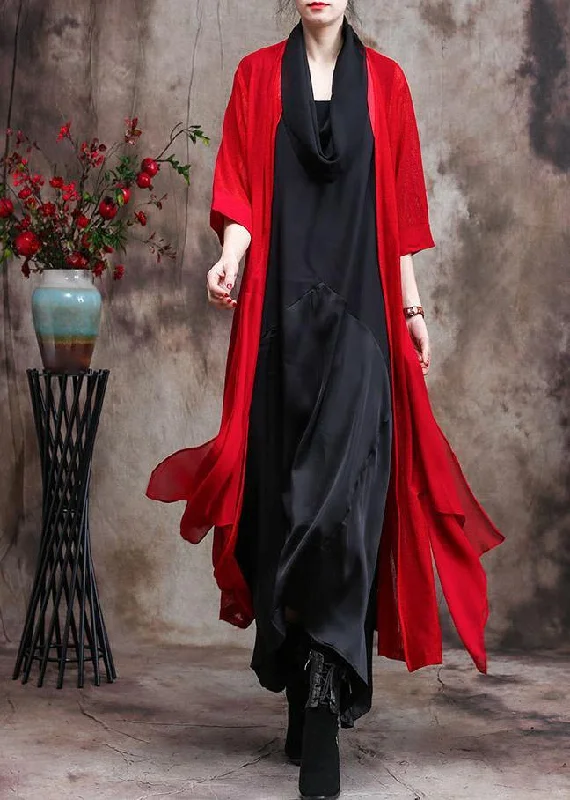 evening dressRed Quality Long Chiffon Cardigan Coats Photography Asymmetric Outwears