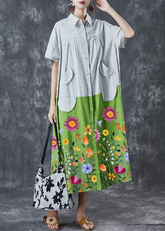 textured dressArt Green Oversized Patchwork Pockets Cotton Shirt Dresses Summer