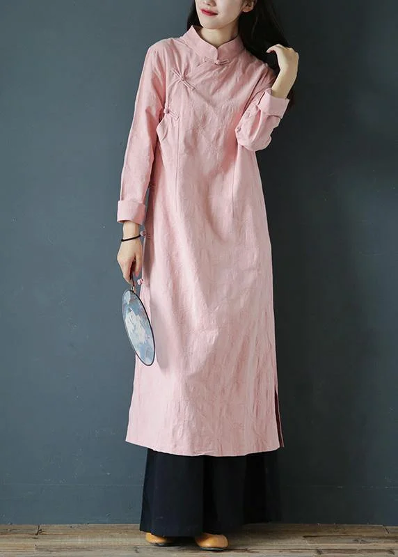 backless dressBohemian pink Wardrobes stand collar Chinese Button Traveling Dress