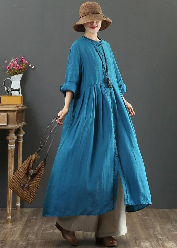 summer floral dressWomen O Neck Cinched Spring Dresses Neckline Blue Robes Dress