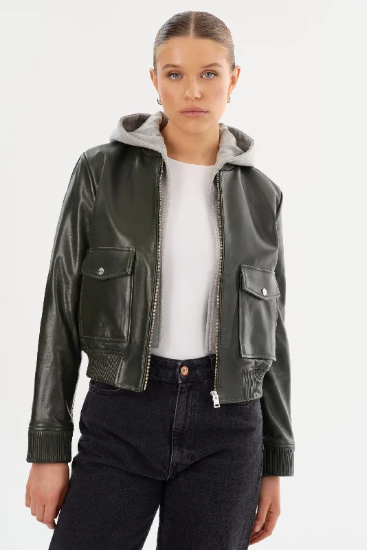 comfortable outerwearCANDACE | Leather Bomber Jacket