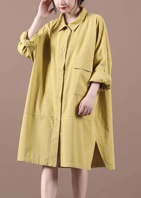 chic wrap dressOrganic lapel side open spring clothes For Women Inspiration yellow Dresses