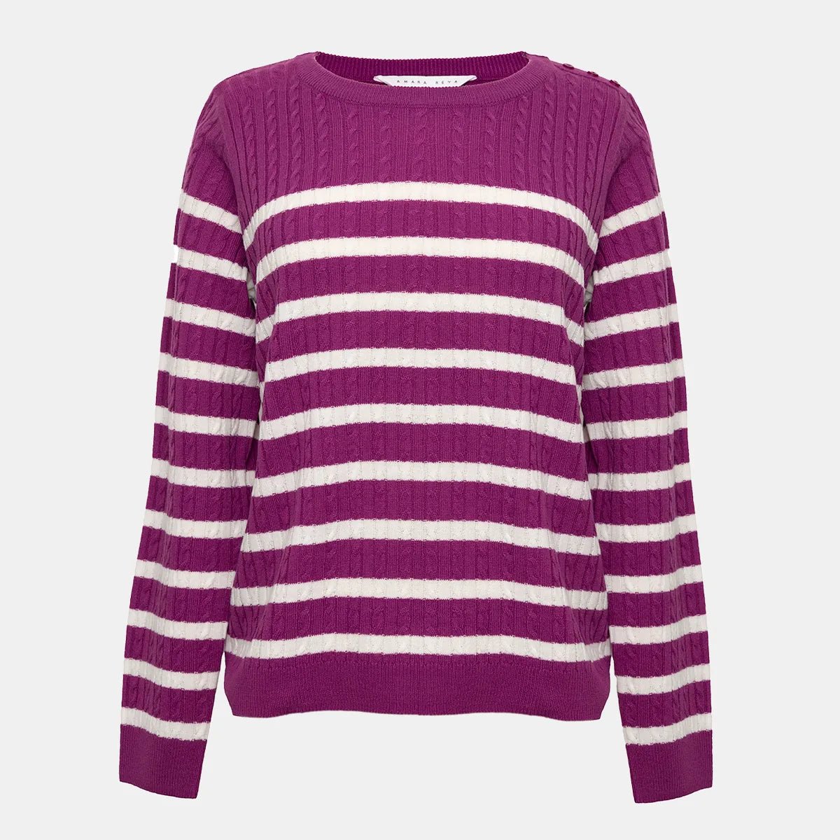 Ladies Striped Cable Knitted Jumper