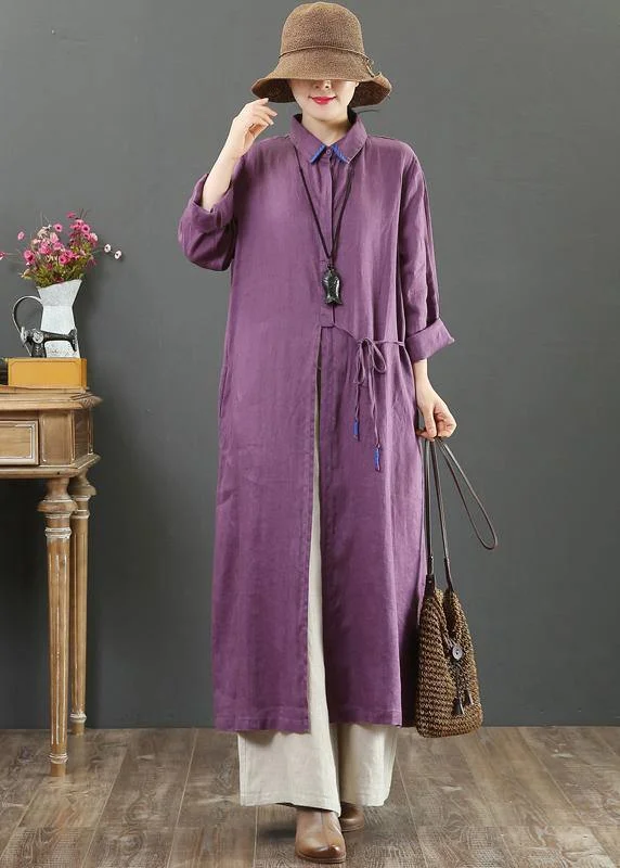 wrap-around dress100% Lapel Spring Quilting Clothes Sleeve Purple Robe Dress