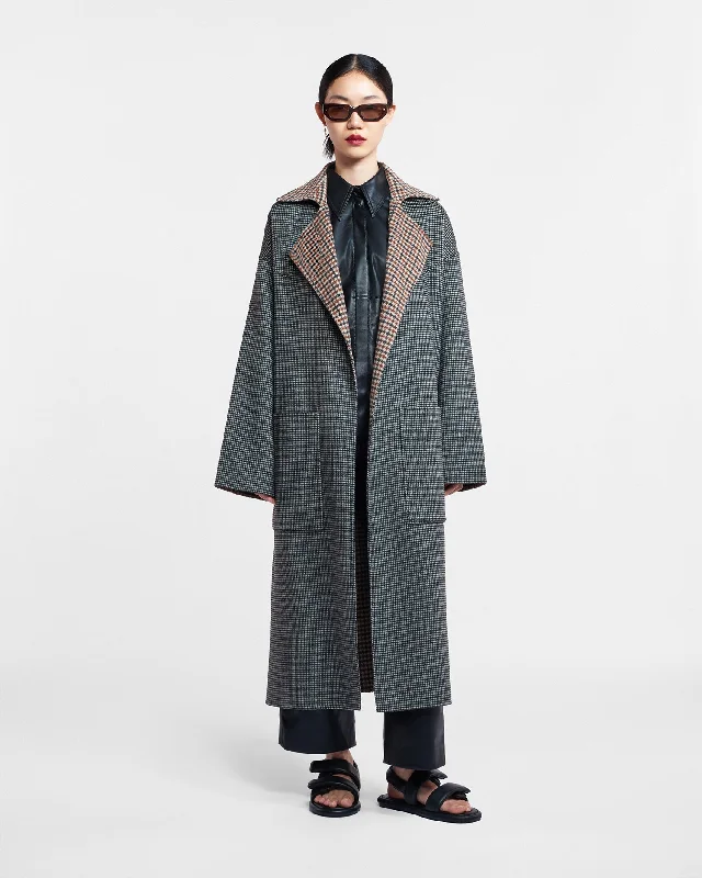 oversized trench coatAlamo - Wool Silk Blend Robe Coat - Reversible Check