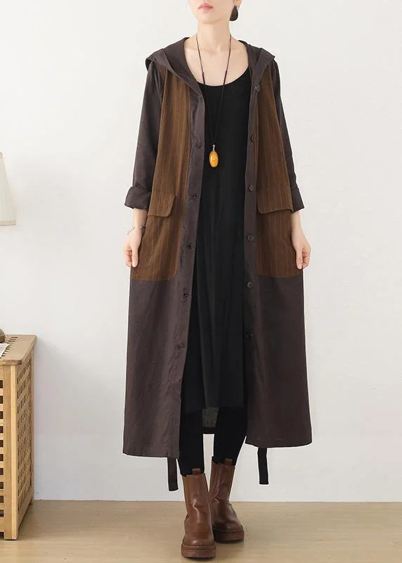 wool dressBeautiful hooded Plus Size striped trench coat chocolate cotton women coats