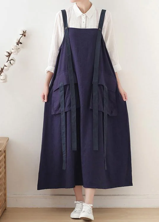 elegant shift dressSpring Summer Cotton Skirt Blue Loose Large Sleeveless Dress