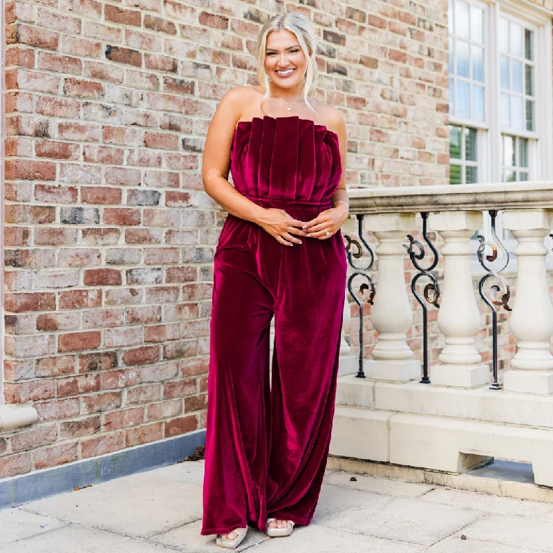 chic shift dressWaltz Through Winter Jumpsuit, Wine