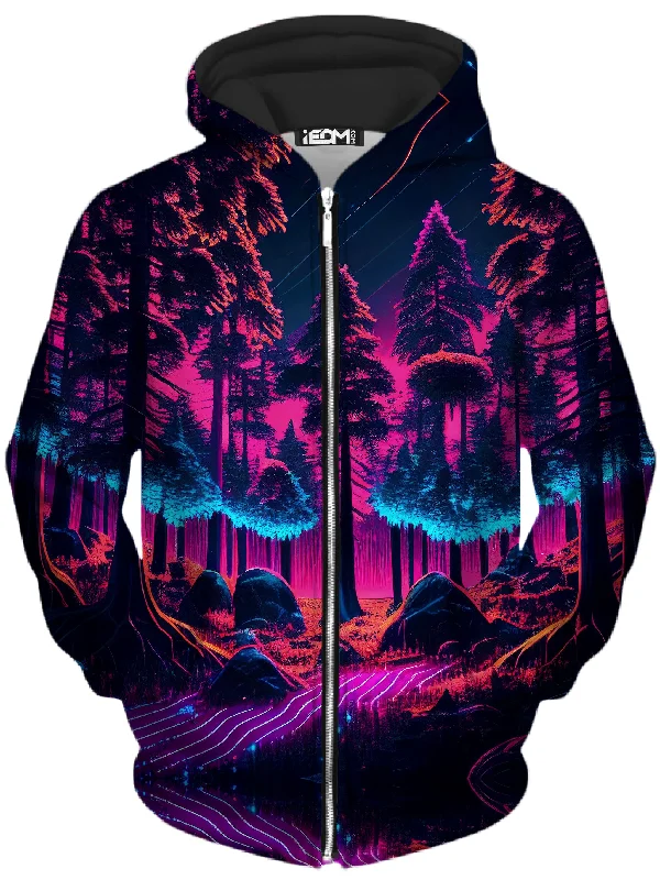 retro hoodieNeon Forest Unisex Zip-Up Hoodie