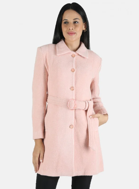 oversized trench coatWomen Pink Solid Coat