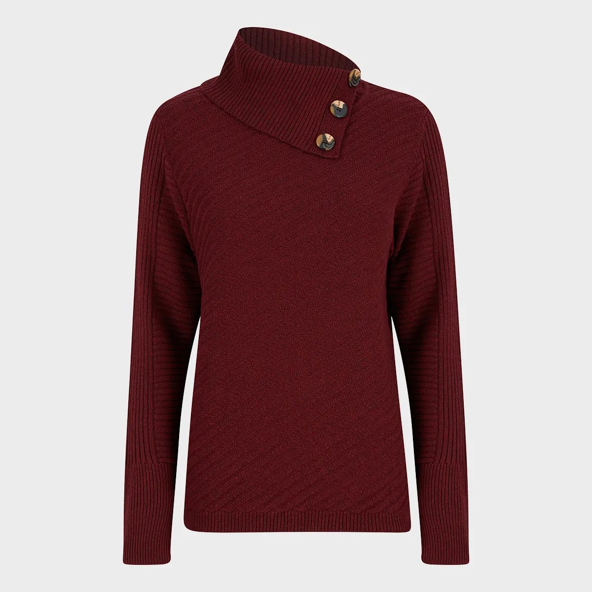 Ladies Textured Button Neck Jumper