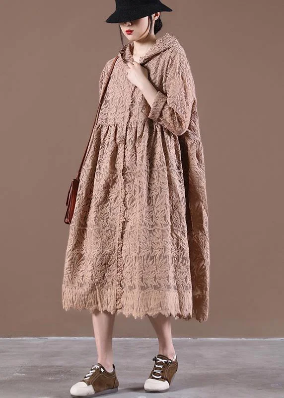 stylish party dress2024 Hooded Spring Tunic Dress Loose Lace dresses