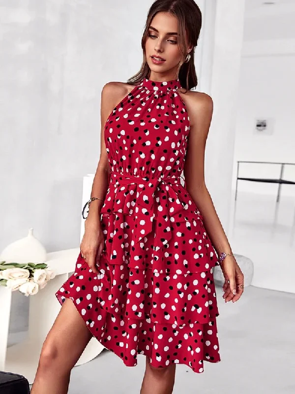 knit dressJuliaFashion - 2024Sleeveless Porka Dot Print Boho Summer Dress