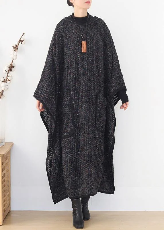 printed dressboutique plus size clothing long winter coat women black hooded large hem Woolen Coats