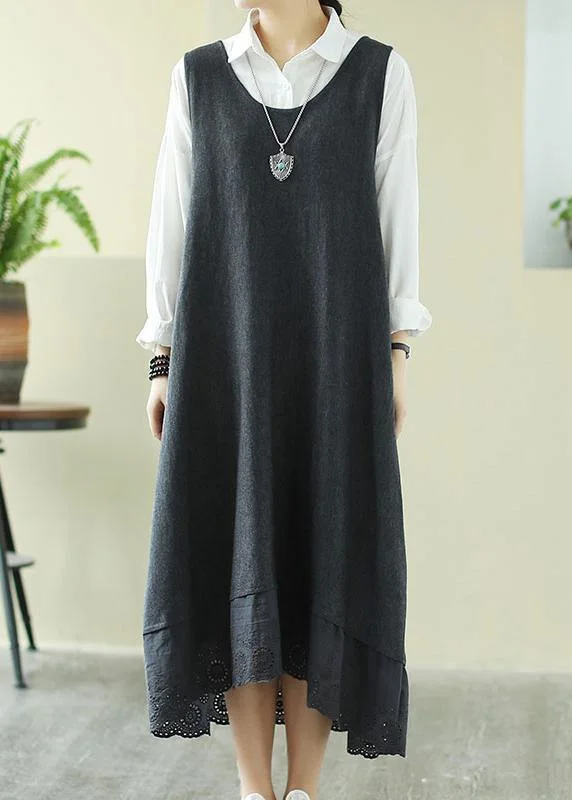 floral dressItalian Gray Outfit O Neck Sleeveless Robes Spring Dress