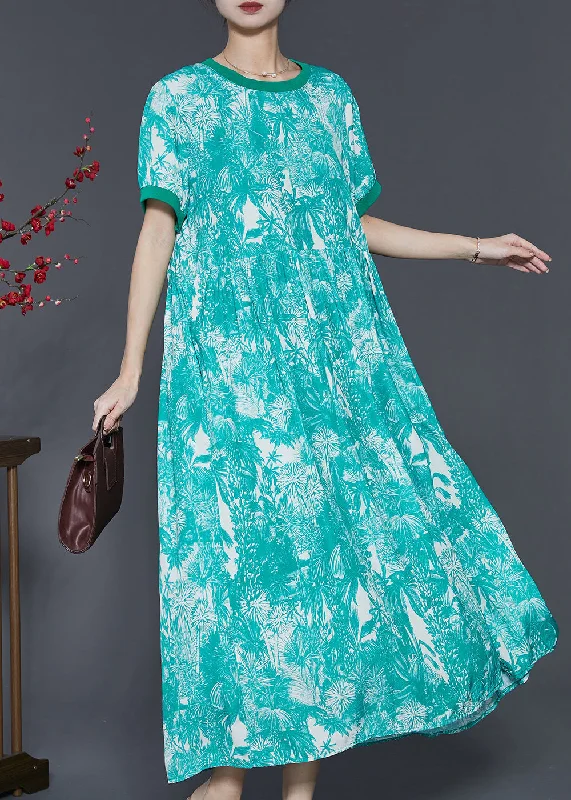 denim dressArt Green Print Exra Large Hem Chiffon Dress Summer