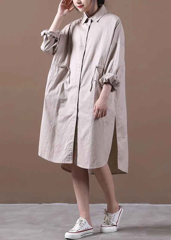 minimalistic dressModern khaki Robes lapel drawstring spring Dresses