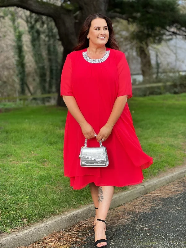 floral midi dressGodske Dress with Diamante Collar in Red