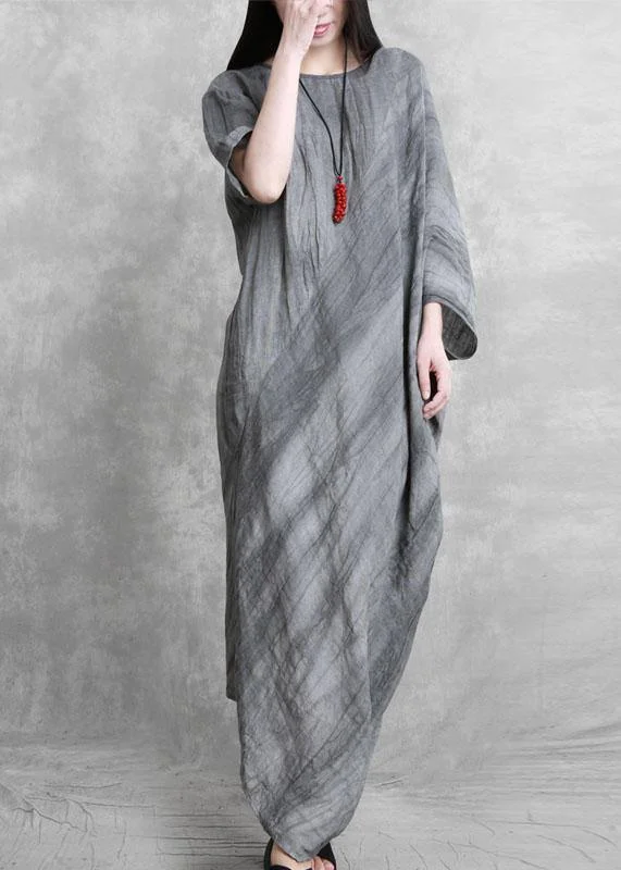 puff sleeve dressDIY o neck asymmetric dresses Tunic Tops gray Maxi Dresses