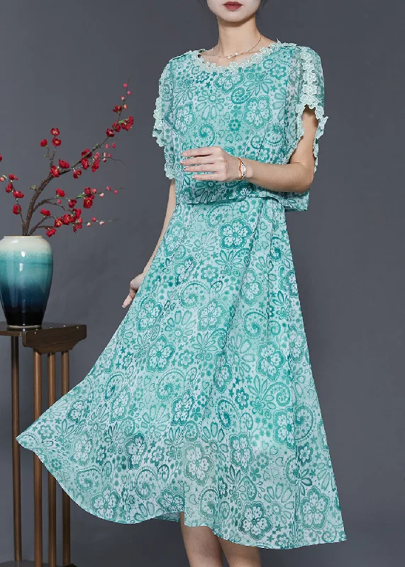 party dressFitted Green Print Patchwork Chiffon Dresses Summer