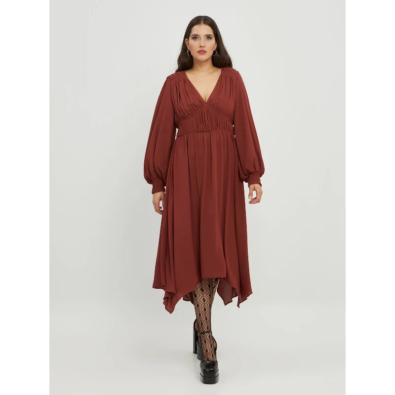 classic fit-and-flare dressMat Long Sleeve Dress in Rust