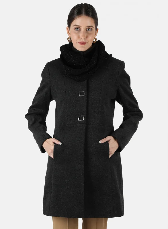 soft coatWomen Black Solid Coat