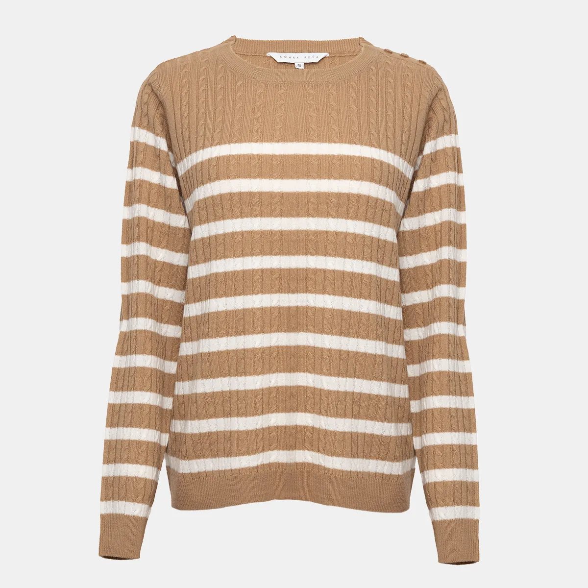 Ladies Striped Cable Knitted Jumper