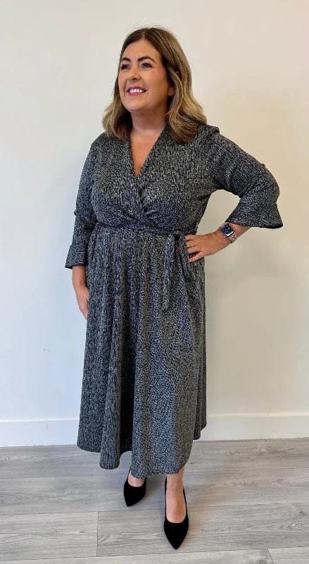 oversized dressDani Sparkle Faux Wrap Dress in Black and Silver