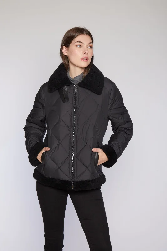 high-quality coat#223 Vegan Fur Contempo  Quilted Moto Jacket   Clearance  $175