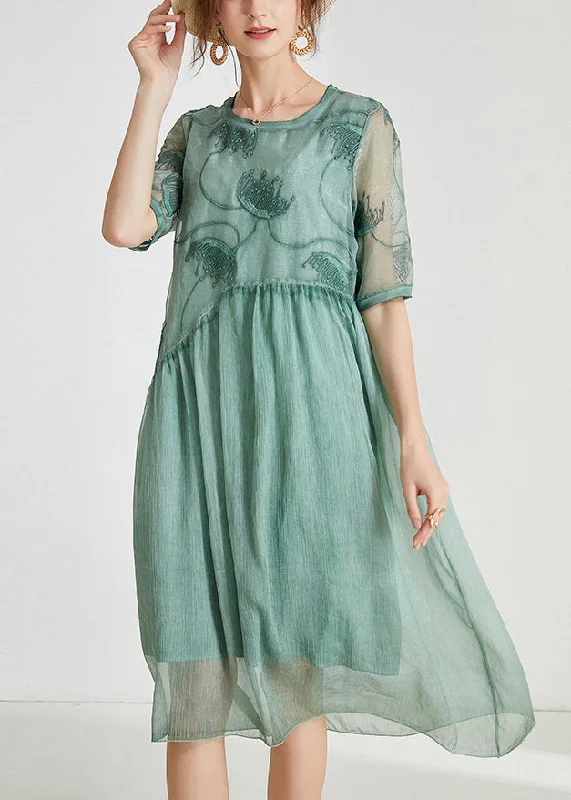 cocktail party dressLoose Green Embroidered Patchwork Chiffon Dresses Summer