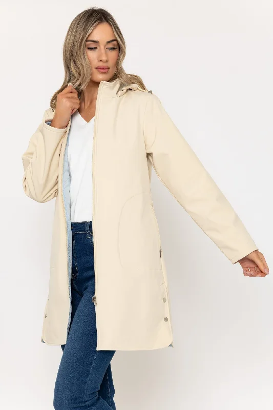 Hooded Soft Shell Rain Jacket in Cream