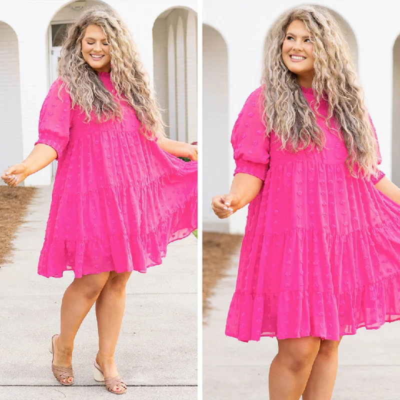 textured dressBe My Guide Dress, Hot Pink