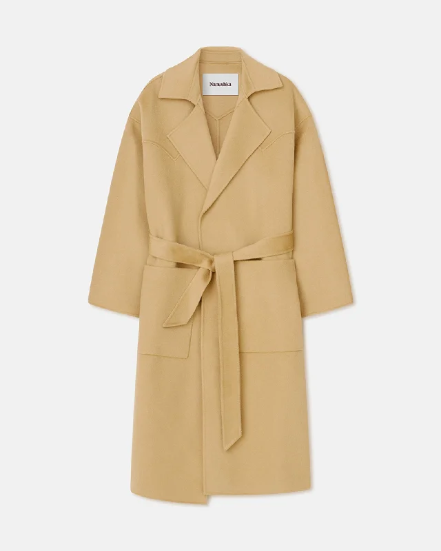 casual trench coatAlamo - Wool Silk Blend Robe Coat - Sun Yellow