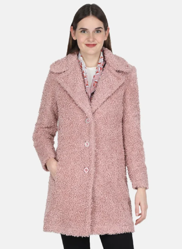 casual sports coatWomen Pink Solid Coat