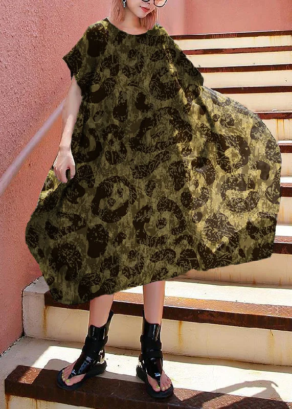 trendy wrap dressSimple Brown leopard print Cotton Plus Size Summer Dress