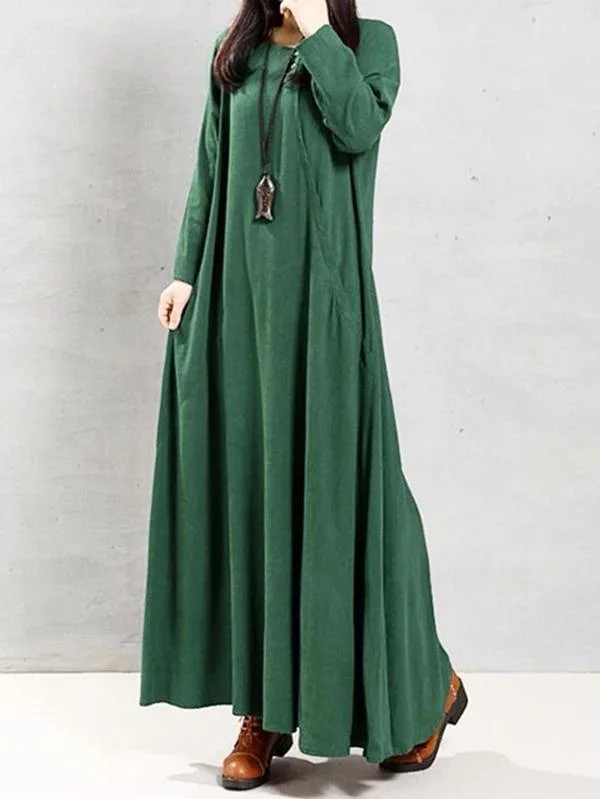 form-fitting dressNatural green linen clothes o neck patchwork Robe spring Dress