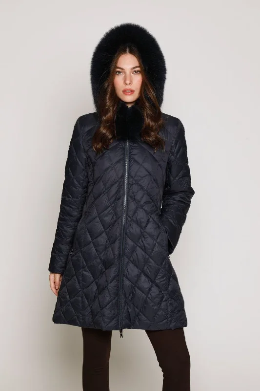 long-sleeve coat#1281HD Reversible Down & Rabbit Coat with Diamond-Shaped Quilt  SOLDOUT