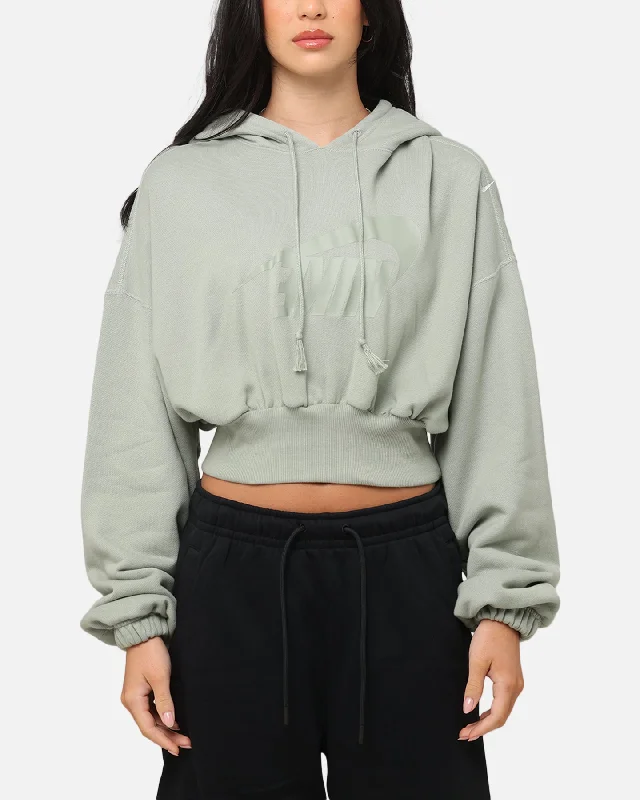 Nike Women's Sportswear Oversized Cropped Fleece Pullover Hoodie Jade Horizon