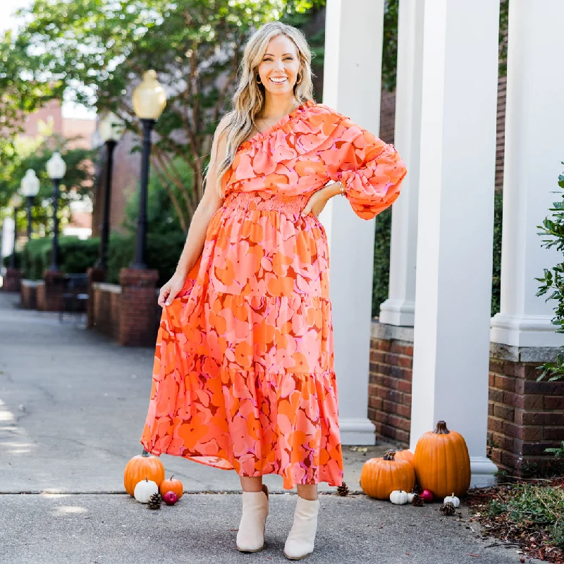 flowy dressLove In The Moment Maxi Dress, Orange Floral