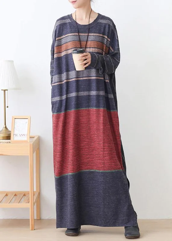 off-shoulder dressElegant o neck side open cotton outfit Inspiration red striped Art Dresses