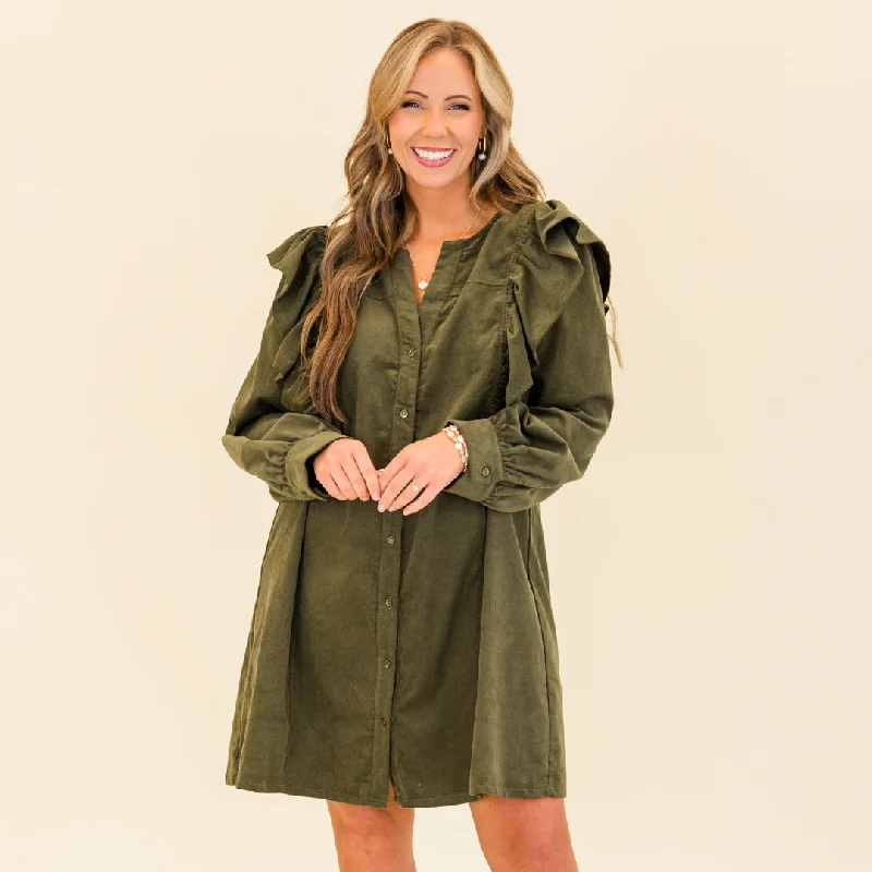 denim dressWhen The Night is Here Dress, Olive