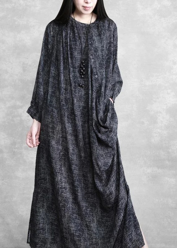 modern dressWomen Dark Gray Linen Maxi Dress Spring Outfits