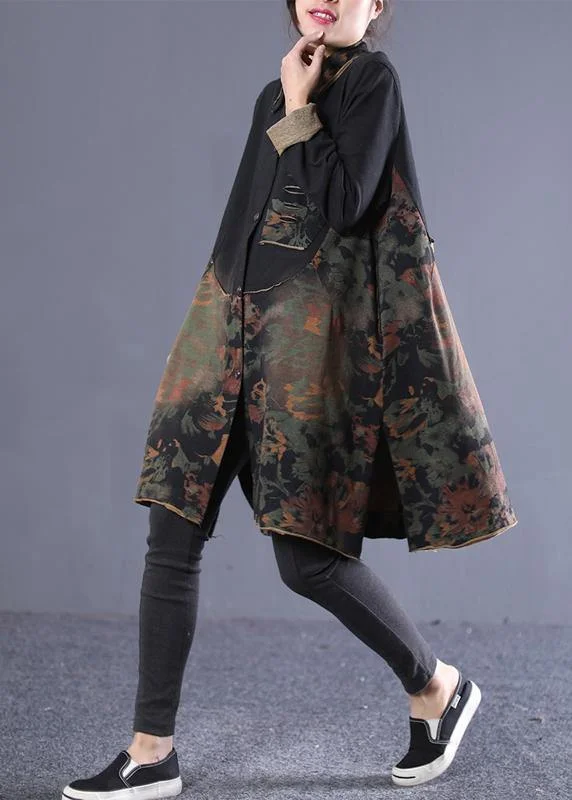 casual evening dressClassy lapel patchwork spring Robes Runway green print Dresses