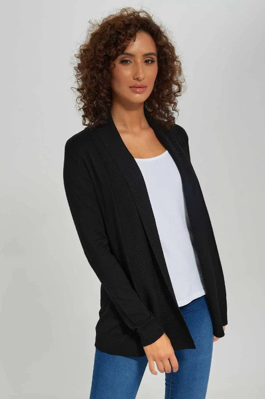 Women Black Drape Cardigan