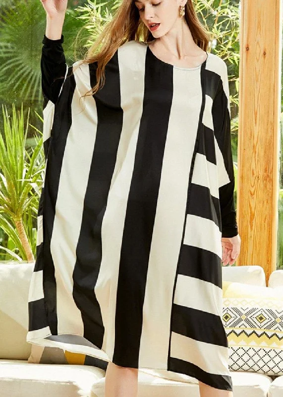 elegant maxi dressStyle Black White Striped Chiffon Batwing Sleeve Spring Dress