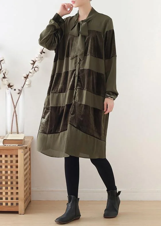 casual day dressClassy o neck patchwork fall quilting dresses Runway green Art Dresses